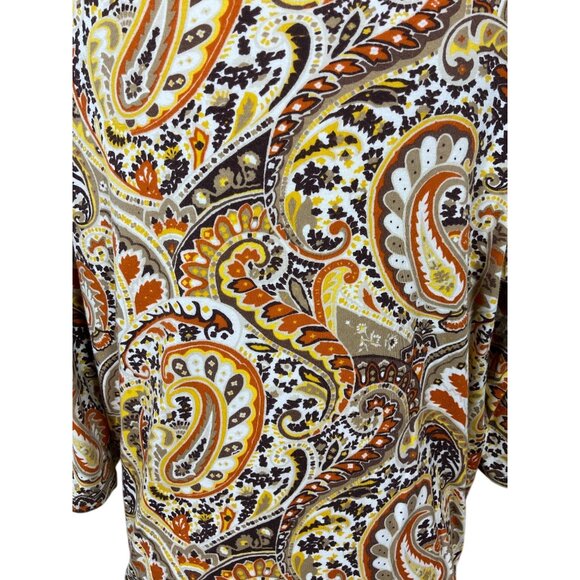 Jones New York Signature Woman 3/4 Sleeve Brown Paisley Pullover Shoulder Zip 2X - Picture 7 of 10